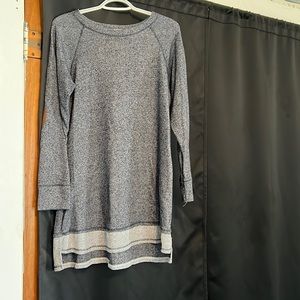 Blue dress with brown elbow pads